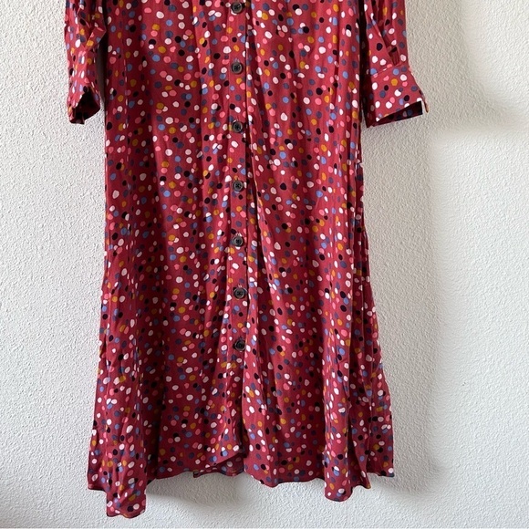 LOFT Women Maxi Dress 10 Burnt Orange Polkadots Front Button Long Sleeve Cottage - Picture 2 of 11